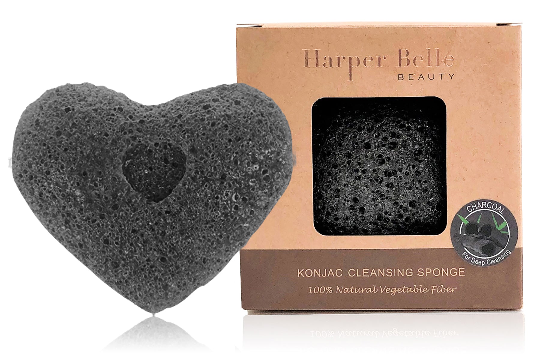 Organic Heart Konjac Sponge | Bamboo Charcoal for Oily & Acne-Prone Skin