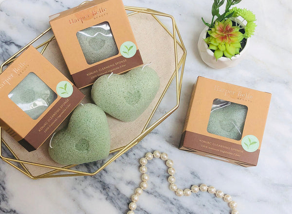 Organic Heart Konjac Sponge | Green Tea for Mature & Damaged Skin