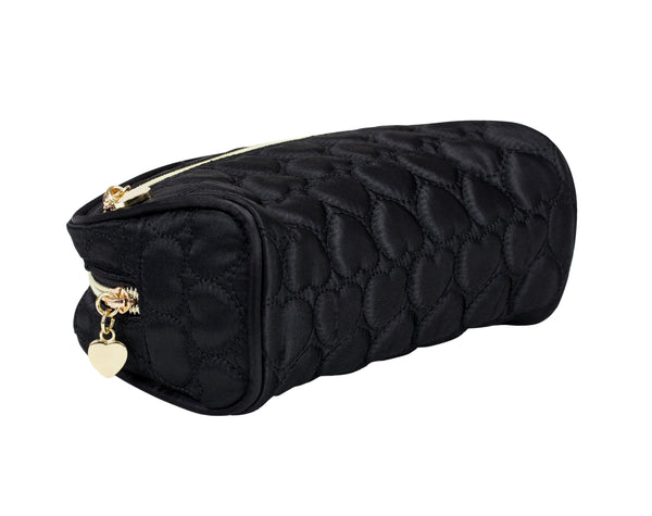 Black Quilted Heart Cosmetic Bag